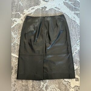 NWT Talbots 100% Leather Pencil Skirt 0P Knee Back Slit Lined Black Career Work
